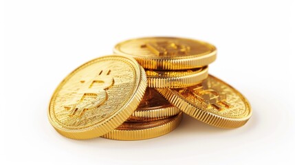 Glittering Gold Coin Collection - Luxurious Currency Element in 3D Rendering on White Background