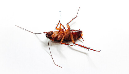 Cockroach pose isolated on white background. Close up of dead cockroach image.