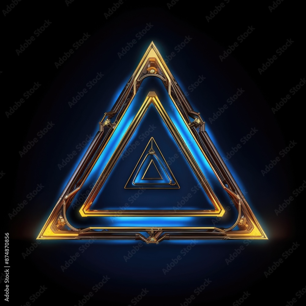 Poster abstract picture of beautiful geometric shape portal with digital style neon light reflecting set al