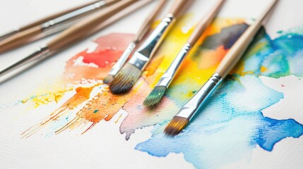 Fototapeta premium watercolor painting palette with paint brush