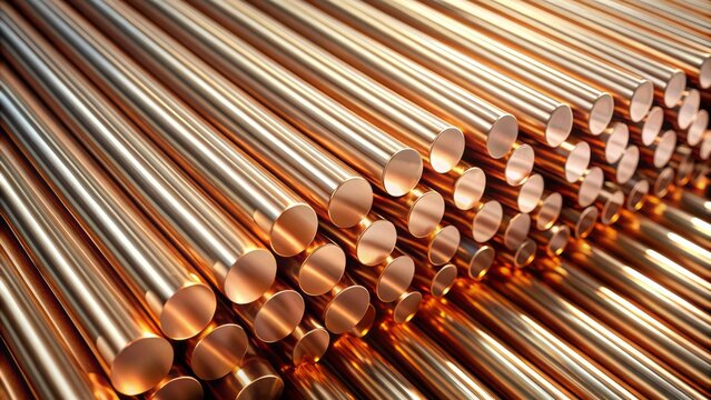 Polished beryllium copper rods in parallel formation reflect ambient light, showcasing precision engineering and industrial construction metal alloy expertise.