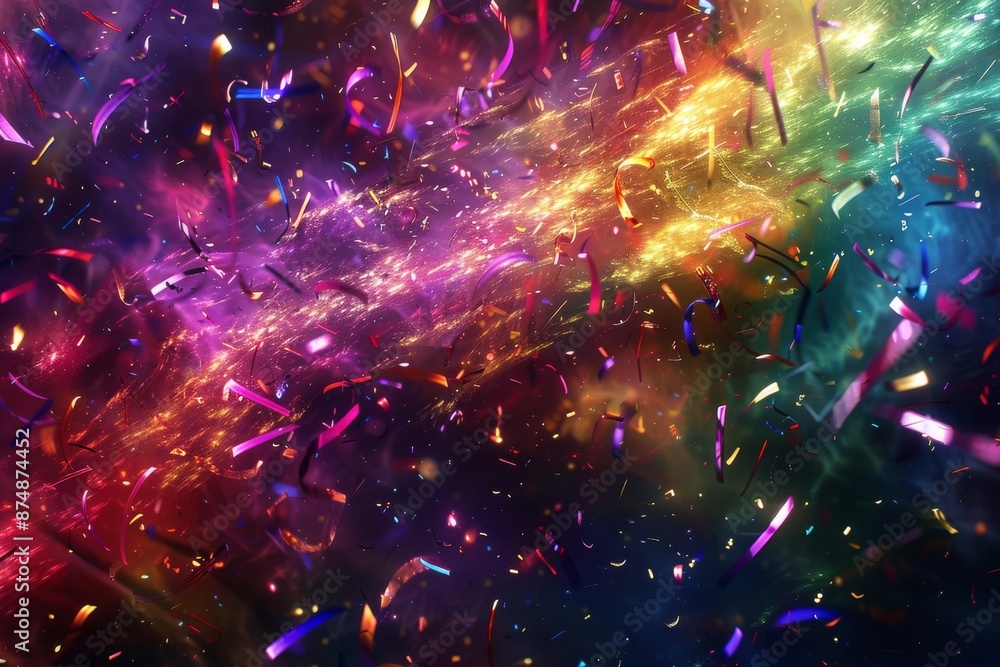 Poster abstract colorful particle explosion, symbolizing creativity and dynamic energy in a vibrant design.
