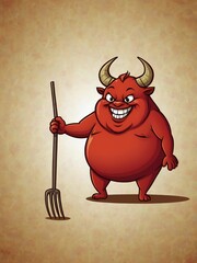Generative AI. Pudgy Devil Playing With Its Pitchfork. T-shirt Design
