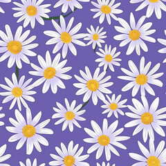 A seamless pattern of white daisies in a purple background
