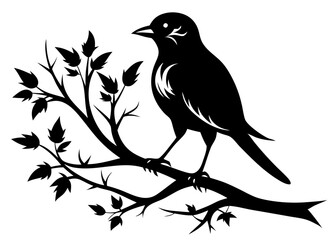  Bird on a tree branches silhouette vector illustration 