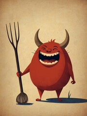 Generative AI. Pudgy Devil Playing With Its Pitchfork. T-shirt Design
