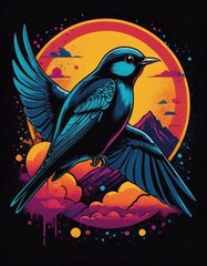 Fototapeta premium A stylized bird design with detailed feathers and a sense of motion, ideal for apparel, tattoos, and graphic design, perfect for t-shirts and prints