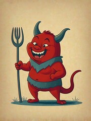 Generative AI. Pudgy Devil Playing With Its Pitchfork. T-shirt Design
