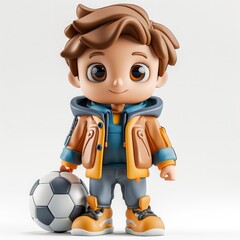 Fototapeta premium 3D Of A Little Boy With A Soccer Ball, Isolated On A White Background