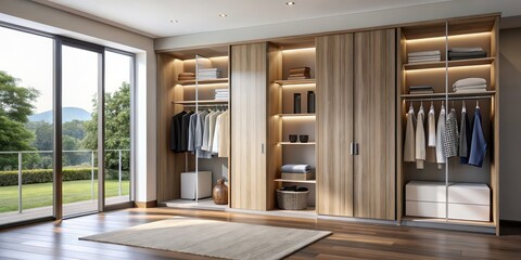 Modern wardrobe with sliding doors in a contemporary interior setting, wardrobe, sliding doors, modern, interior,