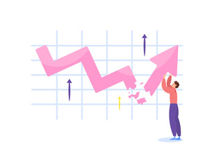 the concept of refusing to fail and go bankrupt. never give up. efforts to increase revenue, profits and sales. illustration of a businessman changing the direction of an arrow. flat style design