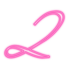 Illustration of neon number. Pink luminous number 2 isolated on transparent background.