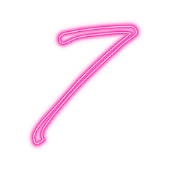 Illustration of neon number. Pink luminous number 7 isolated on transparent background.