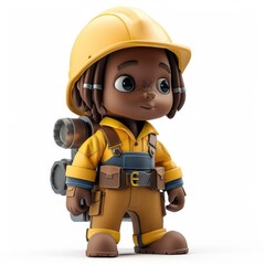 Fototapeta premium 3D Render Of An African American Construction Boy, Isolated On A White Background, Psd Template