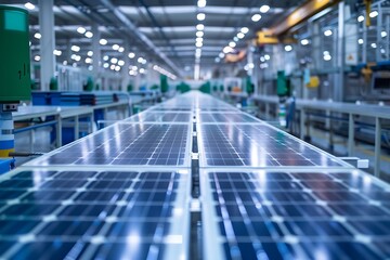 Naklejka premium Solar Panel Production Line in a Factory