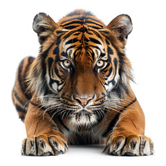 Obraz premium A tiger sitting on a white background.