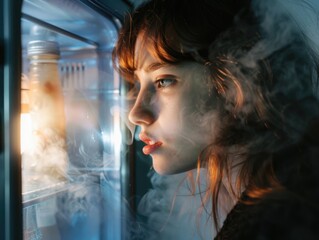 Woman looking out of refrigerator