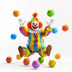 Naklejka premium A Cartoon Clown With Colorful Balls, Isolated On A White Background, Cheerful And Playful Pose