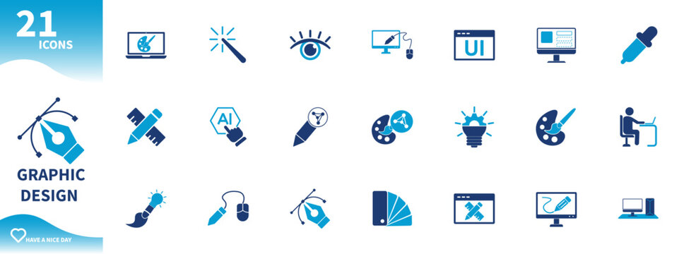 Graphic design icons. Set of icons for brushes, computers, technology, artificial intelligence, nbi pen,...