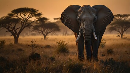 Obraz premium Image of Elephant Silhouette in Grassland