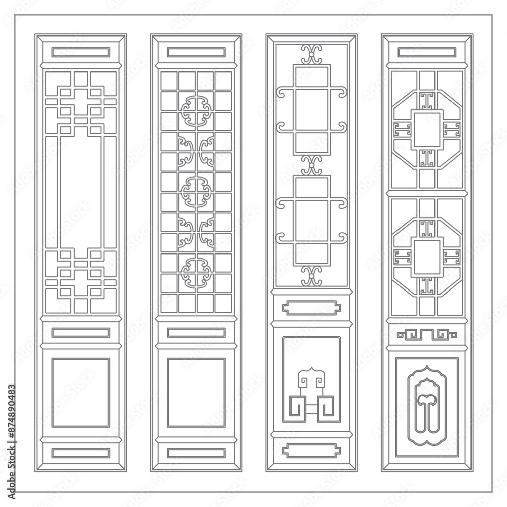 Wall mural Chinese architectural door and window screen patterns