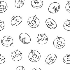 Cute cartoon kawaii donut. Seamless pattern. Coloring Page. Sweet doughnuts characters. Hand drawn style. Vector drawing. Design ornaments.