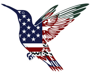 Hummingbird with American flag colors. Ideal for patriotic themes, nature, and USA-related projects. Vivid and symbolic illustration.