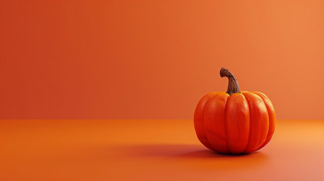 halloween pumpking sitting in front of an orange blank minimalist background