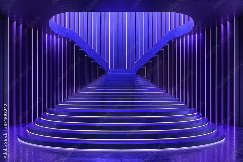 Sticker futuristic purple and blue stage with steps and vertical lines, perfect for sci-fi and high-tech ins