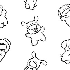 Cute kawaii dog. Seamless pattern. Coloring Page. Toy poodle. Cartoon funny puppy character. Hand drawn style. Vector drawing. Design ornaments.