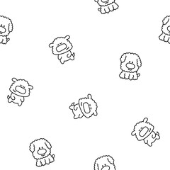 Cute dogs and puppy characters. Seamless pattern. Coloring Page. Cartoon funny pet animals. Hand drawn style. Vector drawing. Design ornaments.
