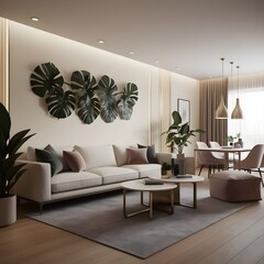 Realism-Inspired Living Room with Monstera Decor
