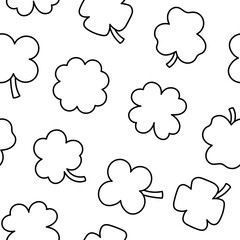 Lucky clover. Seamless pattern. Coloring Page. Traditional Irish symbol for St. Patrick s day. Hand drawn style. Vector drawing. Design ornaments.