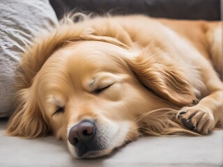  A Golden retriever sleeping on a coach