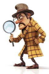 Cartoon Detective With Magnifying Glass, Isolated On White Background, Detailed And Vibrant, Hd Quality