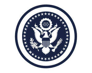 Official seal of the United States featuring an eagle, stars, a shield, and olive branches, symbolizing strength, unity, and peace.