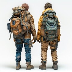 Fototapeta premium Couple Of Tourists With Backpacks, Isolated On A White Background