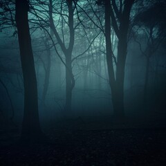 Obraz premium Dark, misty forest, full of spooky atmosphere, Halloween, night forest horror atmosphere, nature, outdoors, perfect for gothic and mysterious environments. , HD wallpapers, , backgrounds, generated by
