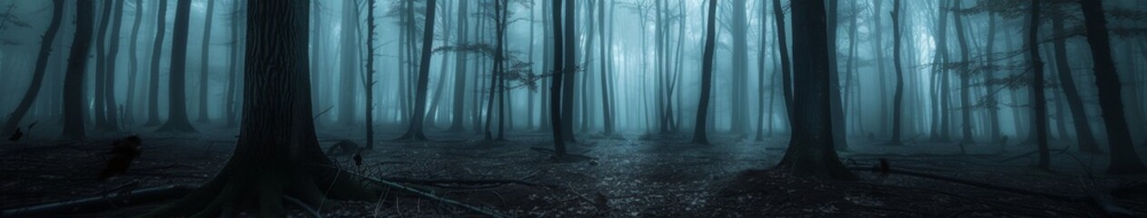 Obraz premium Dark, misty forest, full of spooky atmosphere, Halloween, night forest horror atmosphere, nature, outdoors, perfect for gothic and mysterious environments. , HD wallpapers, , backgrounds, generated by