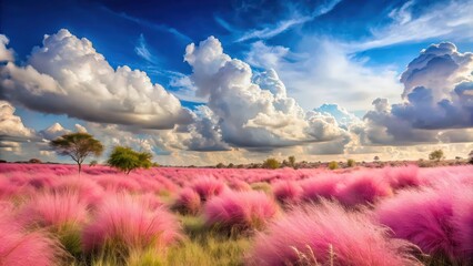 Pink clouds and pink muhly grass creating a dreamy and ethereal landscape, pink, clouds, pink muhly, grass, dreamy, ethereal