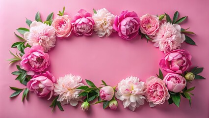 Peony flower cornice on pink background flat lay arrangement with text space, peony, flower, cornice, pink