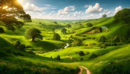 Enchanting Shire: Verdant Hills and Rolling Meadows in a Hobbit’s Paradise