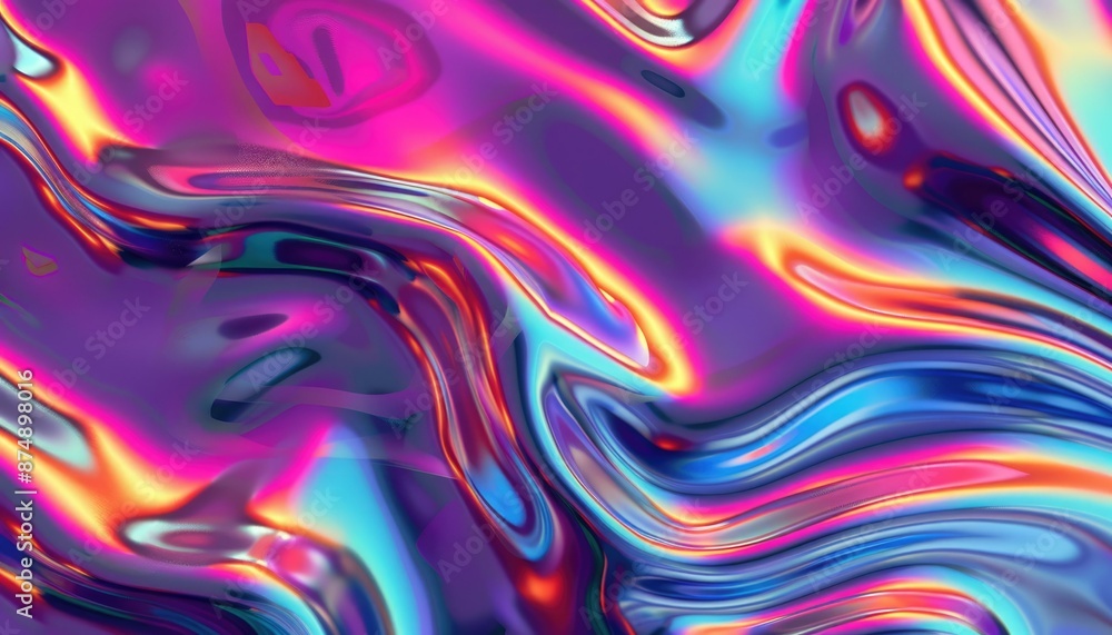 Poster vibrant abstract background with swirling holographic colors and textures, creating a mesmerizing ar