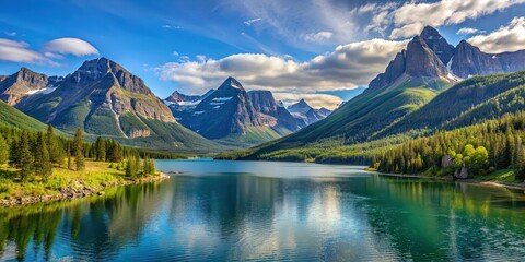 Scenic view of Glacier National Park, mountains, wilderness, landscape, nature, outdoors, tranquil, beauty, environment