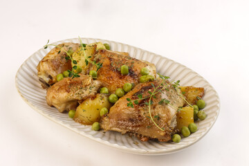Chicken Vesuvio is Pan-Seared and Baked Chicken, Potatoes and Peas. 