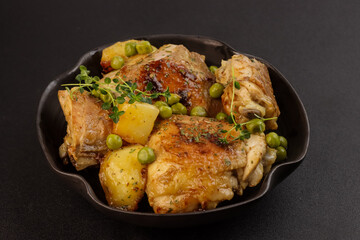 Chicken Vesuvio is Pan-Seared and Baked Chicken, Potatoes and Peas. 