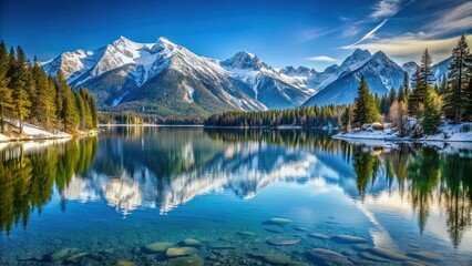 Serene mountain lake surrounded by snow-capped peaks , nature, scenic, landscape, tranquil, reflection, wilderness, outdoors