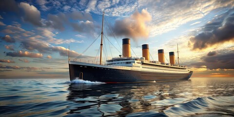 of the Titanic ship floating in the sea, ocean, historical, tragedy, shipwreck, vessel, disaster, cruise, vintage