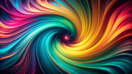 Obraz premium Vibrant abstract fusion of turquoise, fuchsia, and yellow hues creates a mesmerizing swirl of colors against a dark background gradient.