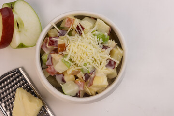 Various Kind of Apple Salad with Mayo and Cheese.